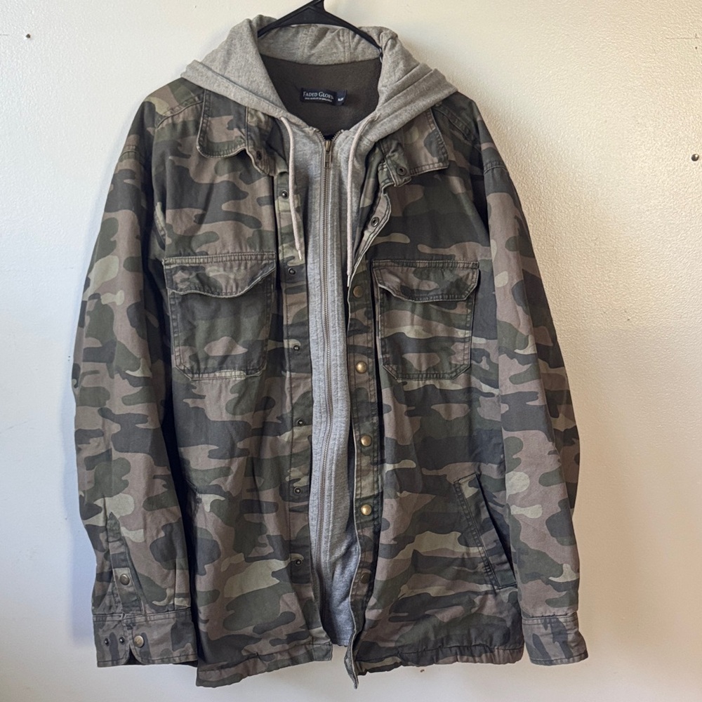 Faded Glory Camouflage Military Jacket with Gray Hood